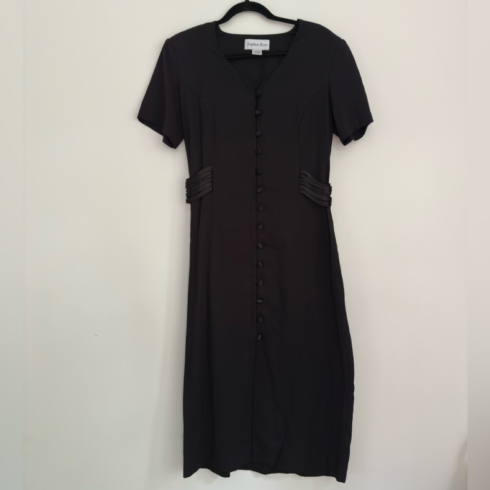 Black V-Neck Midi Dress for‎ Casual Work